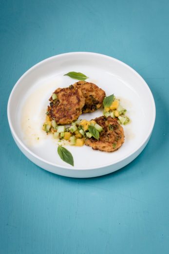 Garnelen Küchlein mit Mango Gurken Salsa - Einfach, schnell und lecker!